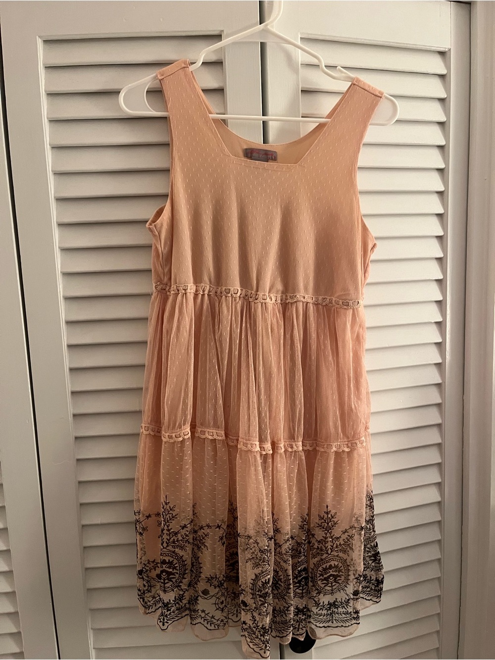 Ultra Pink Peach Sleeveless Embroidered Tiered Dress